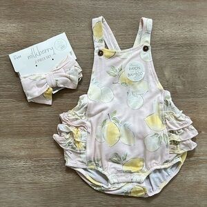 Milkberry Baby Girl Bamboo Lemon Ruffle Bubble Romper 0-3 3-6 6-9 months